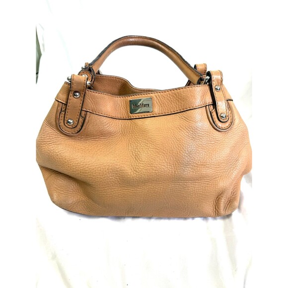 Max Mara Hand Shoulder Tote Bag Tan Leather Top Handle Large Tan Boho - Picture 1 of 15